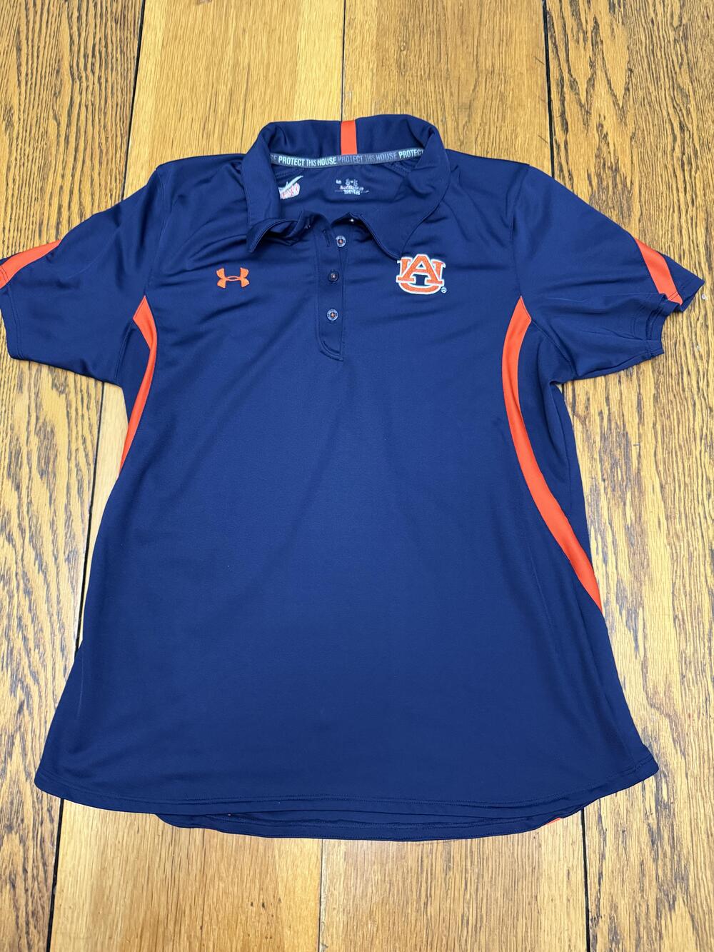 Auburn Tigers Shirt Womens Large Navy Orange NCAA Football Polo Under Armour AU